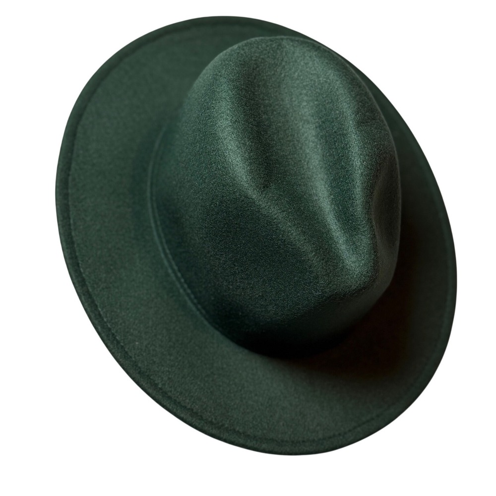 Compliments Felt Fedora Hat‎ Pineneedle Green Faux Leather Trim One Size Women